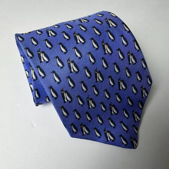 Brooks Brothers Makers Men's Pure Silk Necktie USA Designer Penguin AOP Blue