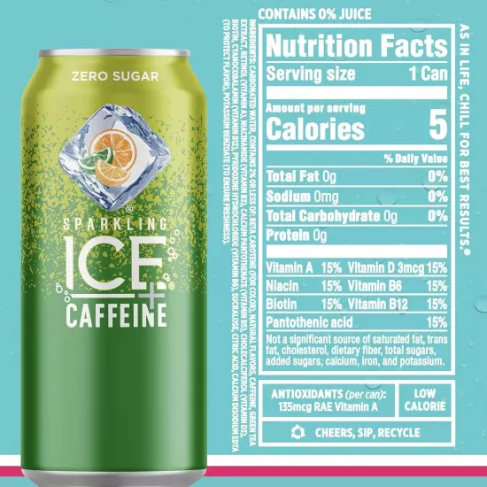 Sparkling Ice +Caffeine Variety Pack, Flavored Sparkling Water, Zero Sugar, wit