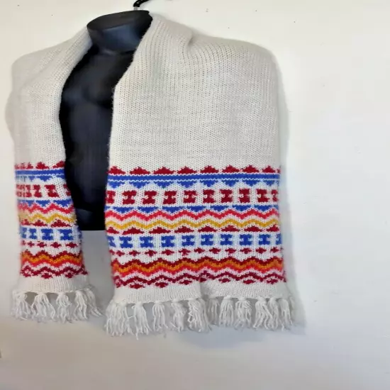 D&Y Knit Knitted Ski Scarf FAIR ISLE Geometric Winter Holiday FRINGE 90" X 16"