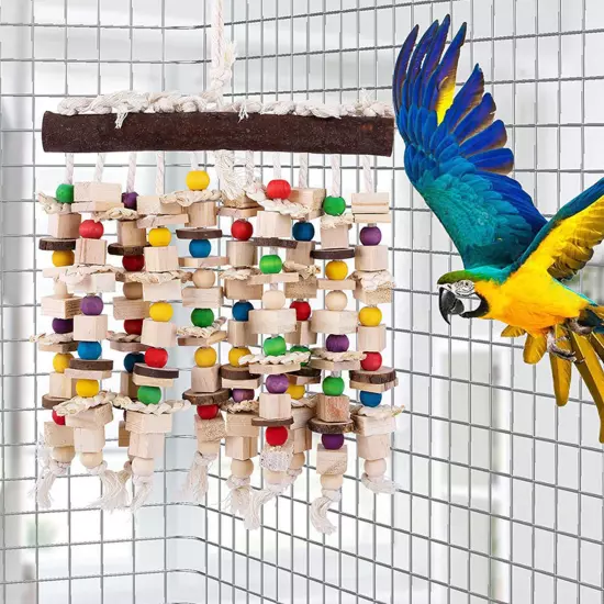 Parrot Chewing Toy Wooden Multicolored Blocks Hanging Large Bird Bite Climbing