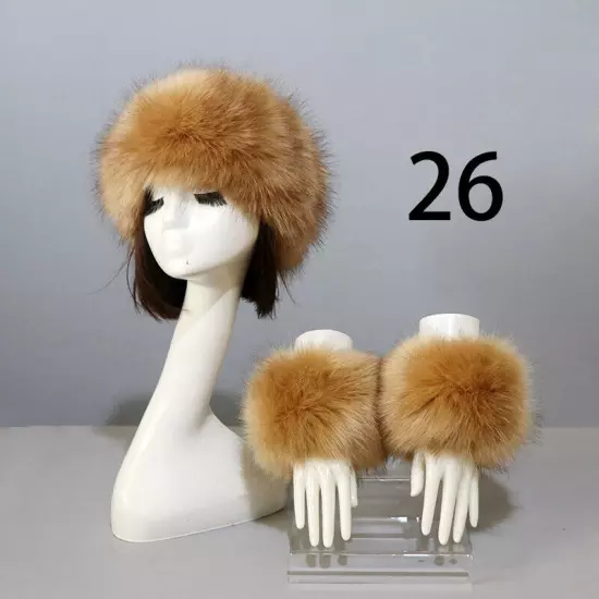 Women Wam Faux Fur Hat Cuff Set Winter Warmer Hat Arm Wrist Sleeve Gloves