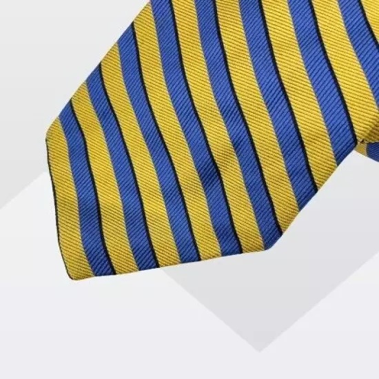 Lands' End Yellow Blue Regimental Striped Repp Silk Tie 3.2" x 59"