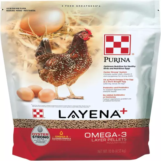 Purina Layena+ | Nutritionally Complete Layer Hen Feed | Omega 3 Formula - 10 Po