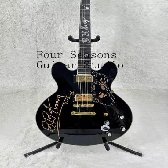 Custom Semi-Hollow ES-335 Gloss Black Electric Guitar Gold Hardwarefixed Bridge