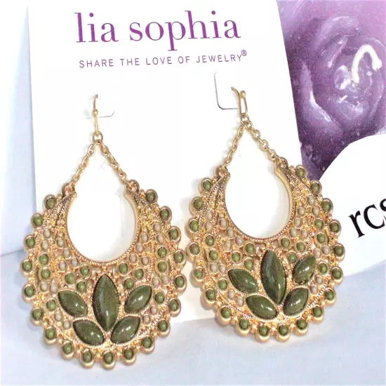 Spicy! LIA SOPHIA "DONOMA" BOHO CHIC Statement Earrings, Open Filigree, NWT