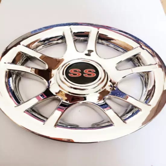 GOLF CART Chrome Hub Cap fits 8" Wheel New Set of 4 Caps Covers SS red in center