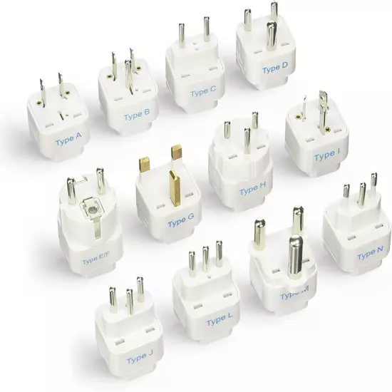 Ceptics Travel Adapter with Types A-M International Plug Adaptor Kit, Set of 12