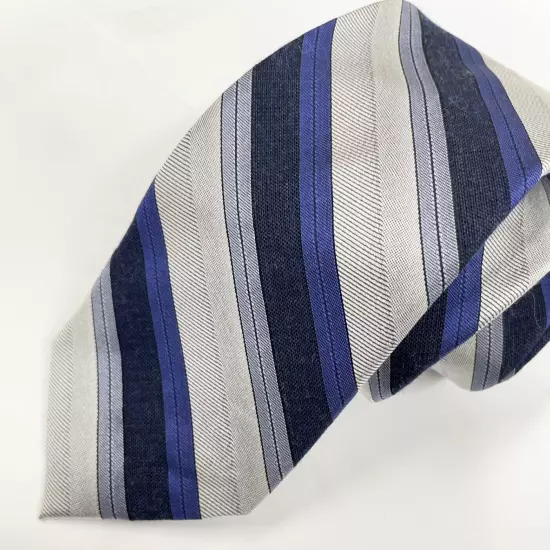 Calvin Klein Blue Silver Slim Regimental Striped Repp Silk Blend Tie 2.5" x59"