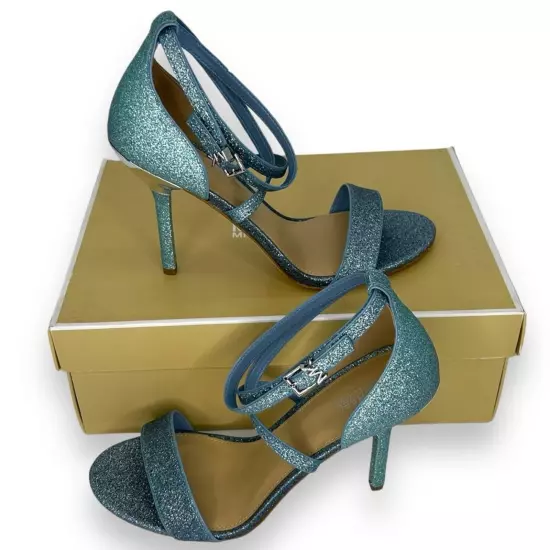 NWT Michael Kors Women's Astrid Stiletto Dress Sandals Blue Glitter Size 8.5 NEW