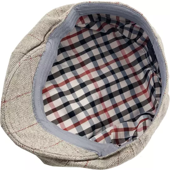 Men's Newsboy Button Top Ascot Ivy Cabbie Hat Gatsby Cap Plaid PU Leather