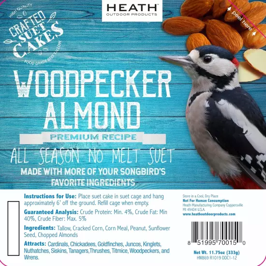 DDC1-12, Premium Crafted Suet Cakes, Woodpecker Almond, 11.75 Oz., 12 Pack, Natu