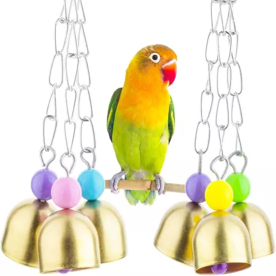 2 Pack Pet Parrot Bell Toy Chewing Toy Stainless Steel Hanging Bells for Parrot 