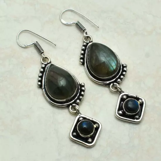 Labradorite Handmade Drop Dangle Earrings Jewelry Birthday Gift 2.08" AE-53556