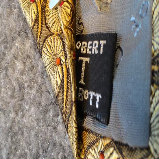 Robert Talbott Best of Class Tie Men's Silk Gold w/Unique Design 58 x 4