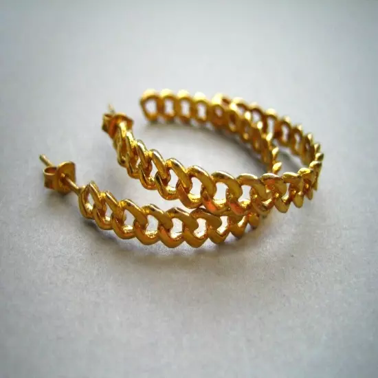 GOLD TONE CHAIN HOOP PIERCED EARRINGS