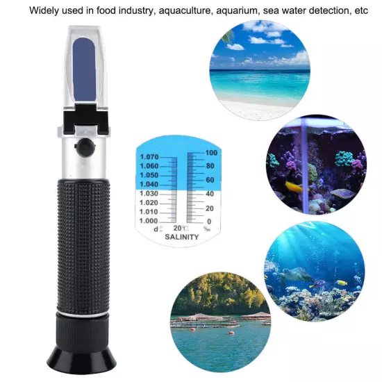 Handheld 0-100% Salinity Refractometer Salinometer Sea Water Salt Concentration