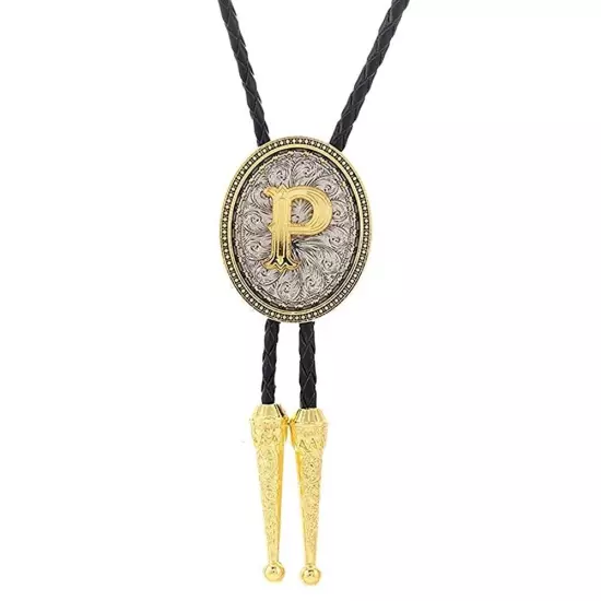 Bolo tie for Men Western Cowboy Golden Initial Letter A to Z Costume Bolo ties