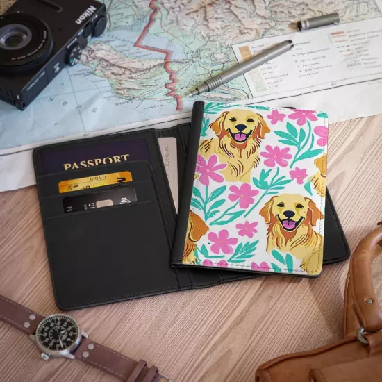 Golden Retriever Faux Leather Passport Cover Travel Essential RFID Blocking 