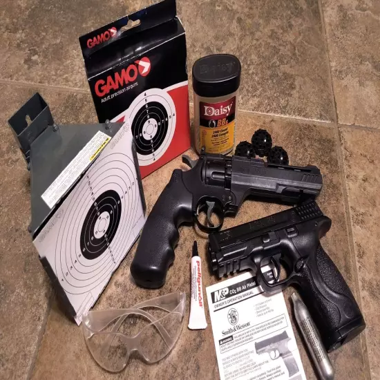 2 BB guns and accessories - S&W M&P, and Crosman Vigilante