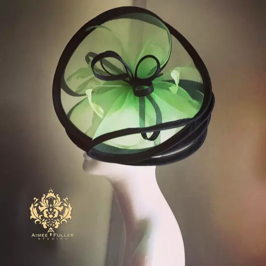 Royal Ascot Hat Kentucky Derby Fascinator Black Lime Green Church Headpiece Big