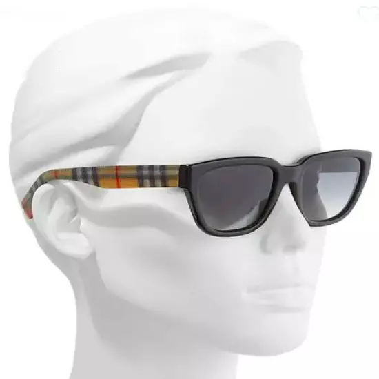 Burberry Check Arm Sunglasses Black Frame $319 Grey Gradient Polarized Lens NIB