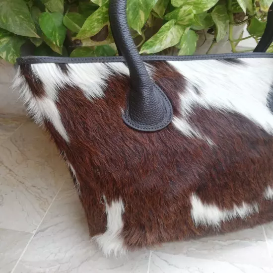 Women Cowhide Tote Bag Hair on Cow Hide Shoulder Bag Exotic Fur Bag Leather Tote