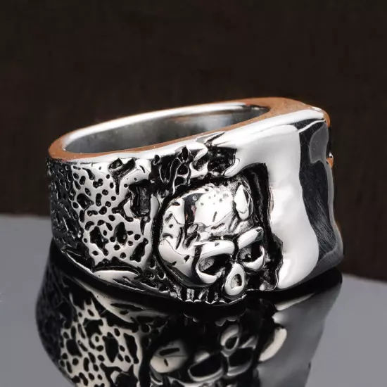 Men's Powerful Gothic Skull Signet Ring Stainless Steel Vintage Biker Skull Ring