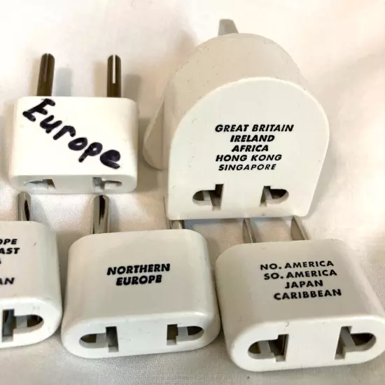 10 Assorted Travel Smart Franzus Adapter Plugs, + bag, and cord plug in