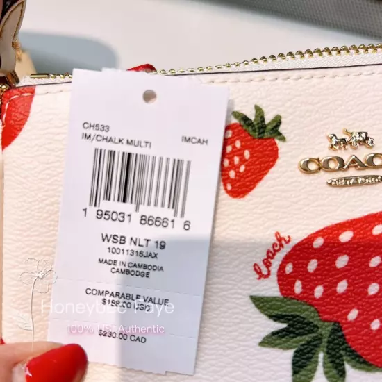 Nwt Coach Nolita 19 With Strawberry Print CH533 + Extended Chain Strawberry