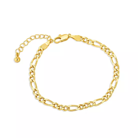 Fashion 18K Yellow Gold Plated Figaro Chain Bracelet for Men Women 8mm 8'