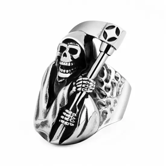 Dead God Evil Sickle Skull Ring Stainless Steel Gothic Men's Women's Punk Ring