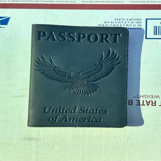 Shvigel Black Leather Passport Cover Holder Passport Case W/Eagle United States