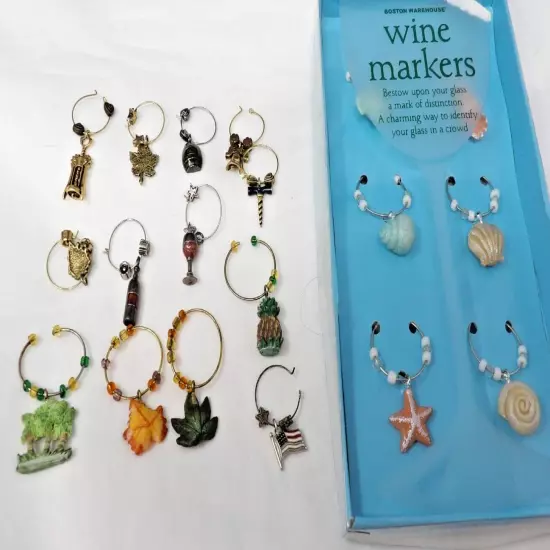 Lot Of 19 Wine Glass Charms Mix of Styles & Themes