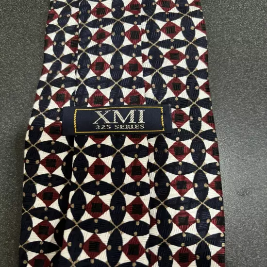 Hand Made XMI 325 Series Tie Red Grey & Black Geometric Excellent Condition