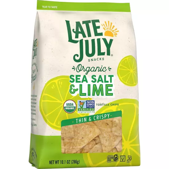 Snacks Thin and Crispy Organic Tortilla Chips with Sea Salt and Lime, 10.1 Oz Ba