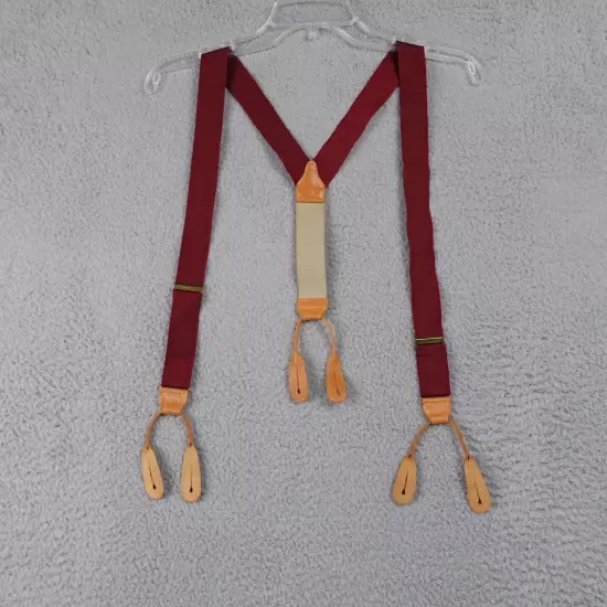 Mens Suspenders Burgandy w/ Leather Trim Button Style Made in England Braces