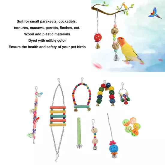 13pcs Swing Parrot Chewing Toy Set Rattan Chain Hanging Standing Climbing