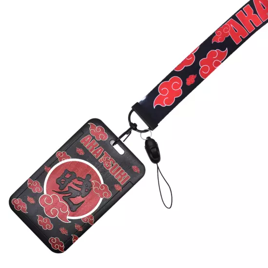 Naruto Anime Red Cloud Akatsuki Lanyard Card Holder For Car Key ID Transit Badge