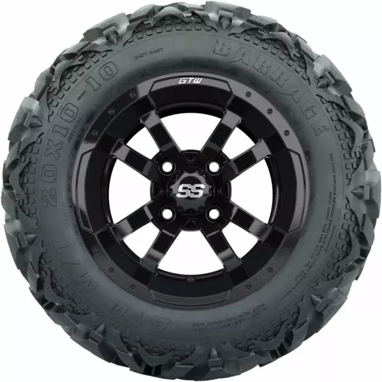 Set Of 4 GTW 10" Black Golf Cart Wheels On 20" Barrage Mud | Off Road Tires