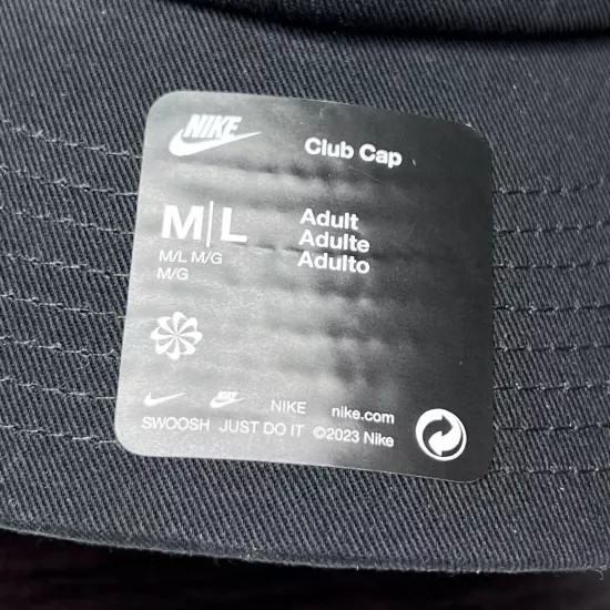 NEW! Nike Club Hat Cap Adult Adjustable M/L Black Blackout Logo Golf Unisex