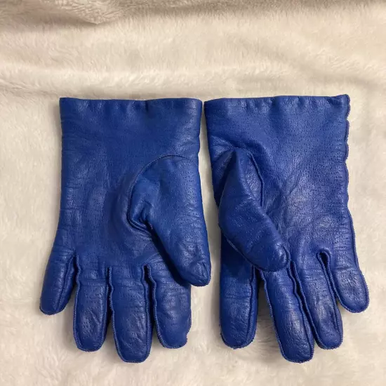 Leather Cobalt Blue Lined Gloves By Michelle Stuart Ladies Size Medium (J2)