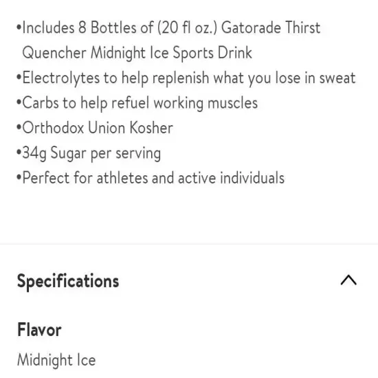 LIMITED EDITION Gatorade: MIDNIGHT ICE Sports Drink , 20 Fl Oz (8 Pack)