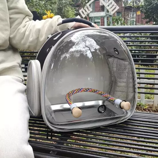 Transportín para Aves Portátil Mochila con Percha de Cuerda Transparente Doble