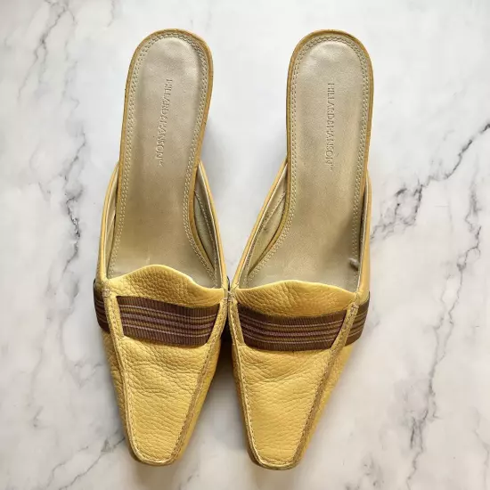 Vintage Hillard & Hanson 80s leather mustered yellow mules Women’s Size 8.5