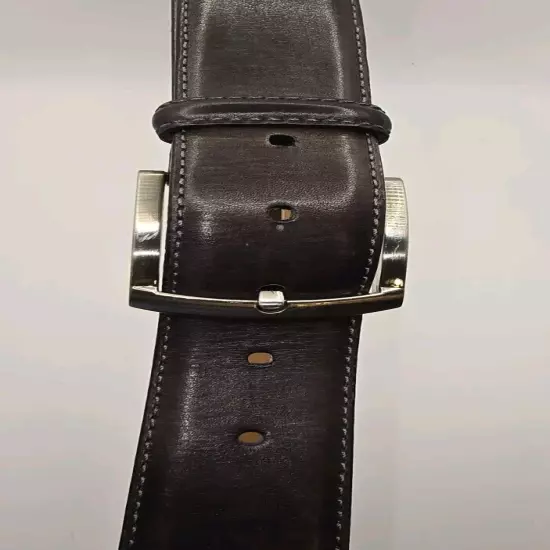 Magnanni TANNER Men’s Sz 32 Dark Brown Leather #1252 Dress Silver Buckle Belt