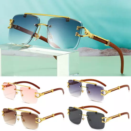 Oversized Pilot Sunglasses Mens Women Luxury Gold Rimless Hip Hop Shades Glasses