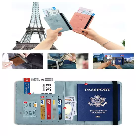 RFID Pu Leather Strap Passport Bag Holder Multi-Function ID Bank Card Wallet