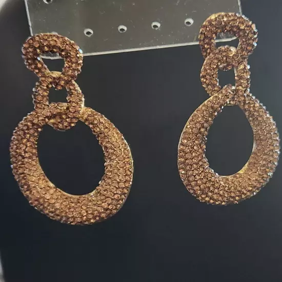 Crystal Triple Circle Earrings - Champagne/ Gold tone