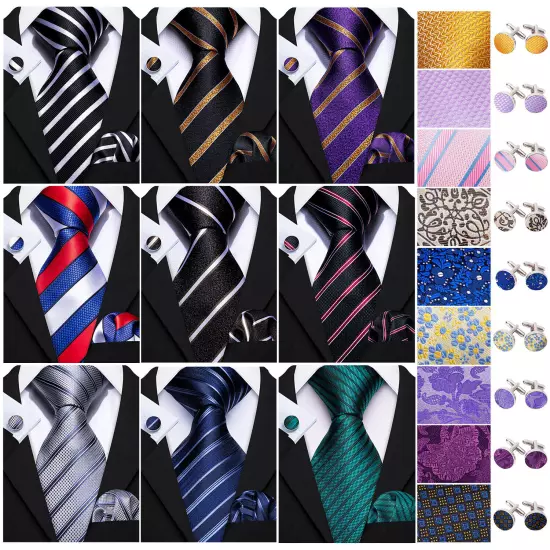 USA Mens Tie Striped Paisley Solid Paisley Necktie Hanky Cufflink Set Wedding