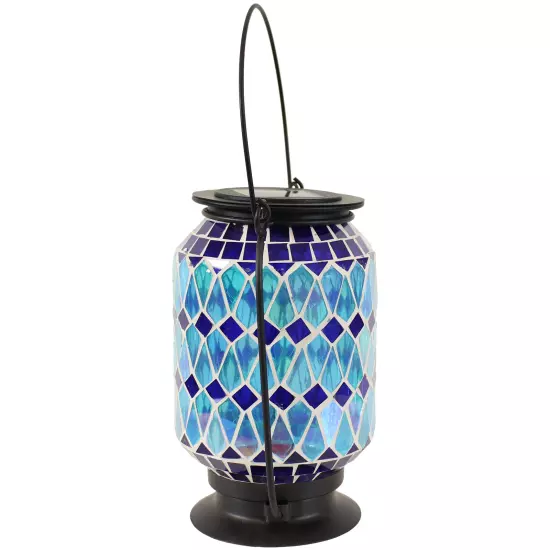 Cool Blue Mosaic Glass Outdoor Solar LED Lantern - 8 in by Sunnydaze